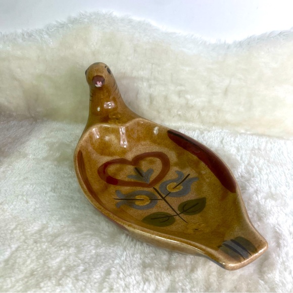 Vintage California Cleminsons Pottery Distlefink Bird Serving Dish Folk Art - Picture 9 of 10